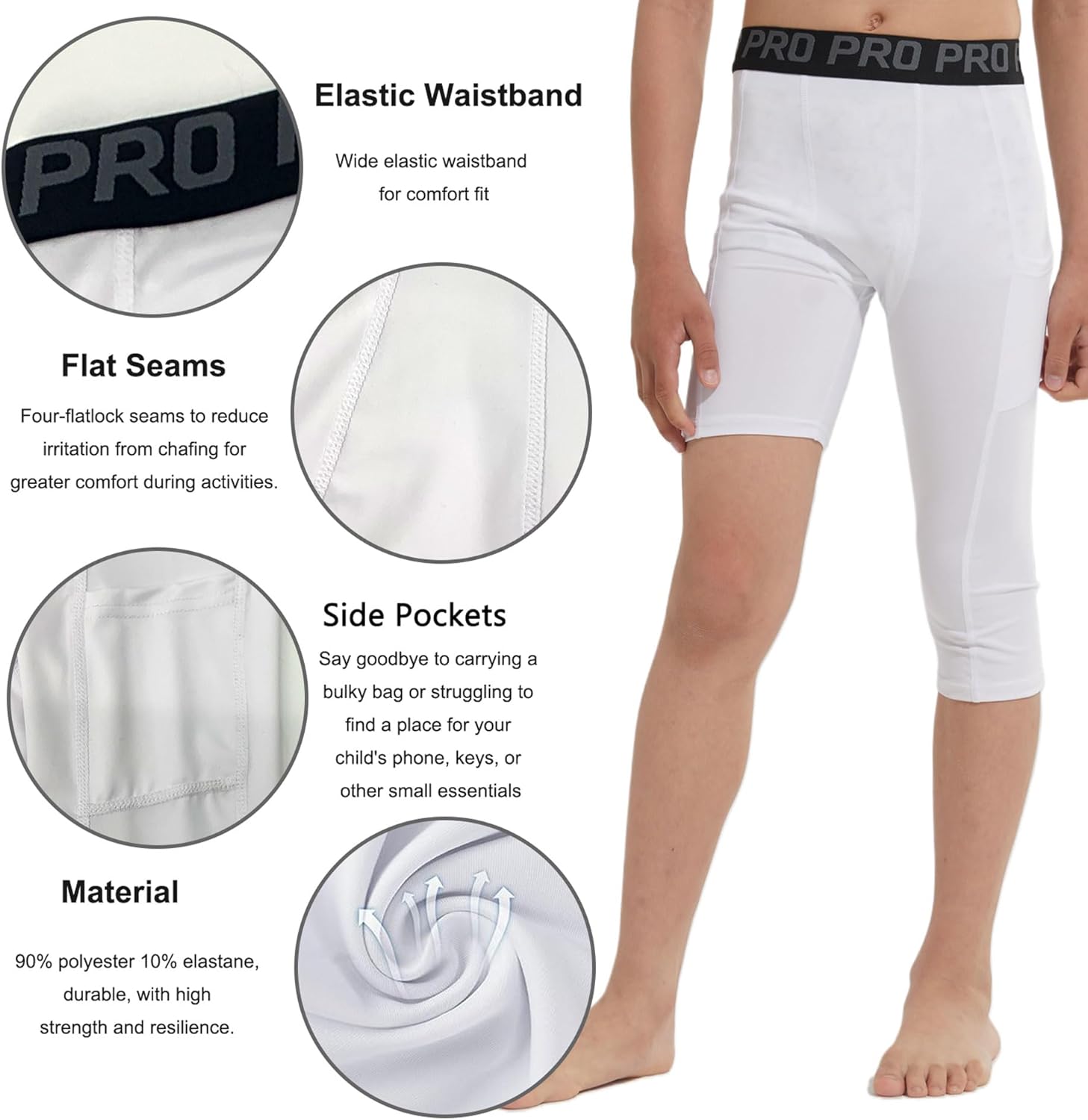 LANBAOSI Youth Boys Compression Pants One Leg 3/4 Leggings for Basketball Kids Sports Soccer Athletic Tights Baselayer - Image 4