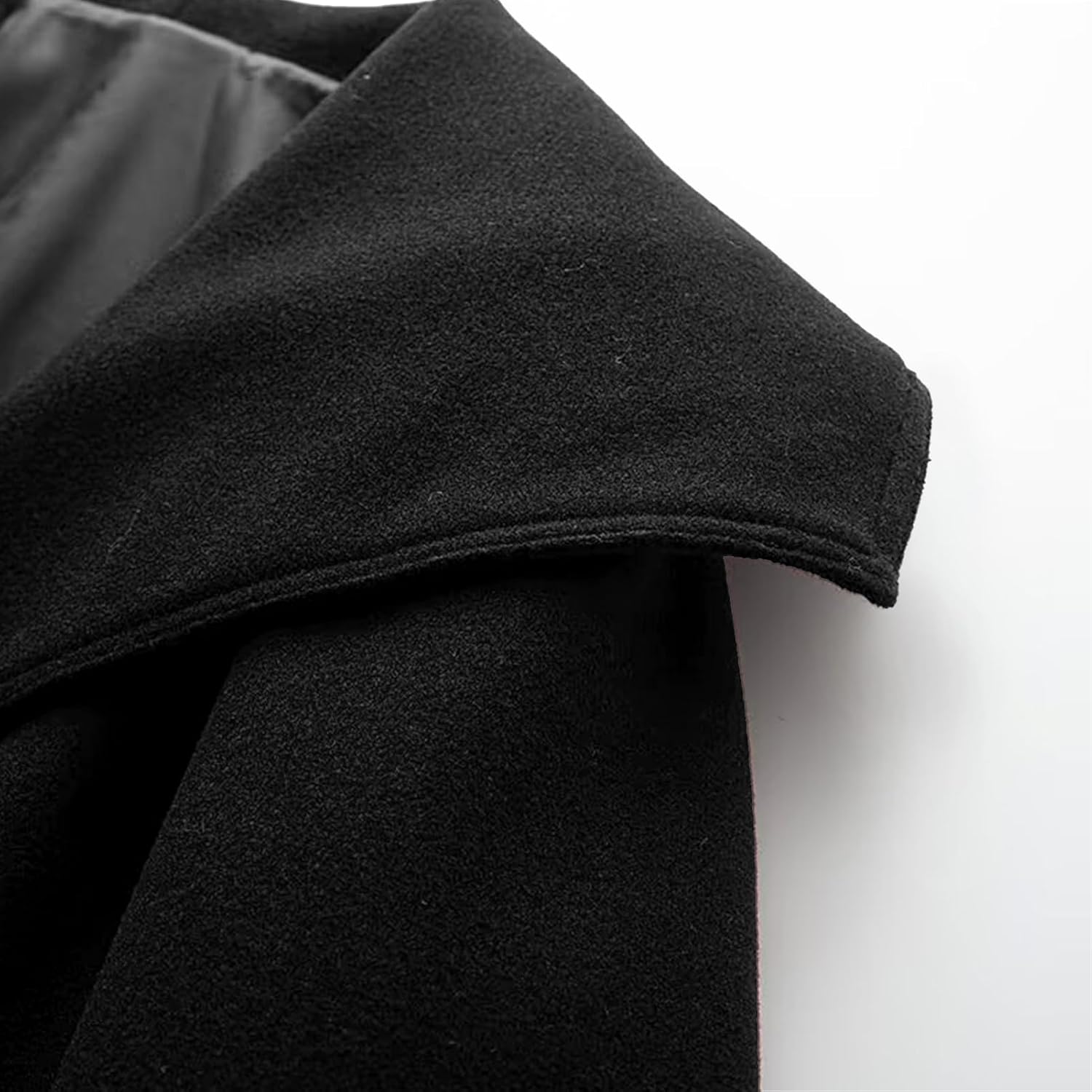 Close-up View of a Black Wool Coat Collar