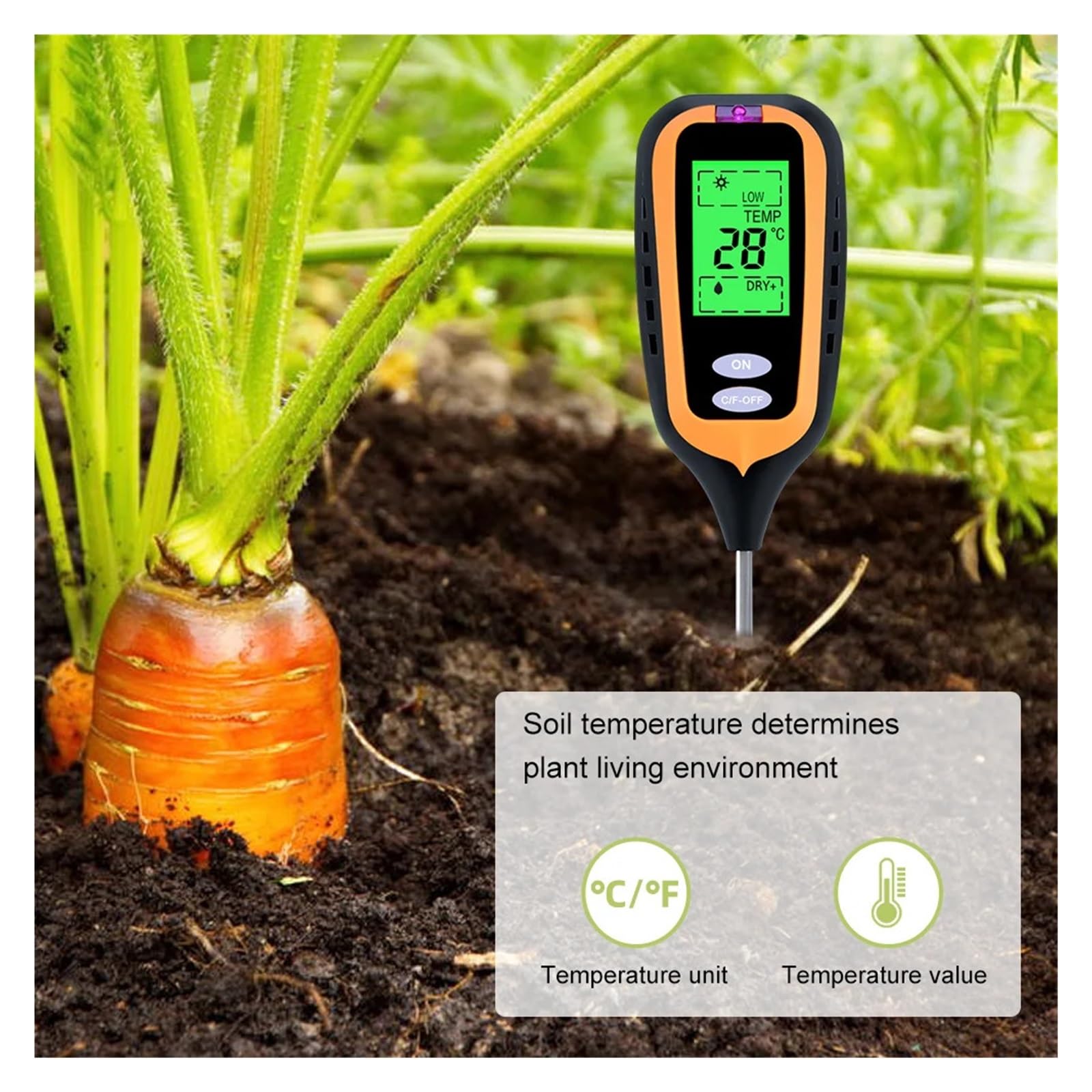 Misuratore Digitale Di Umidità Del Suolo 4 IN 1 PH Temperatura Tester Della Luce Solare For Piante Da Giardino Agricole Con Display LCD Letture Precise