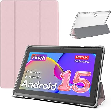Tablet 7 inch Android 15 Tablets,1024 x 600 HD,3GB RAM 32GB ROM 1TB Expand,Penta-core,3500mAh Battery,Dual Camera, GMS Certified Pink