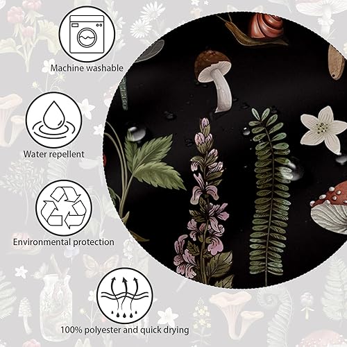 Miniatura 5 de Cortina de ducha retro de hongos para baño, diseño retro de hadas, flores, plantas, negro, mariposa, libélula decoración del baño, tela impermeable
