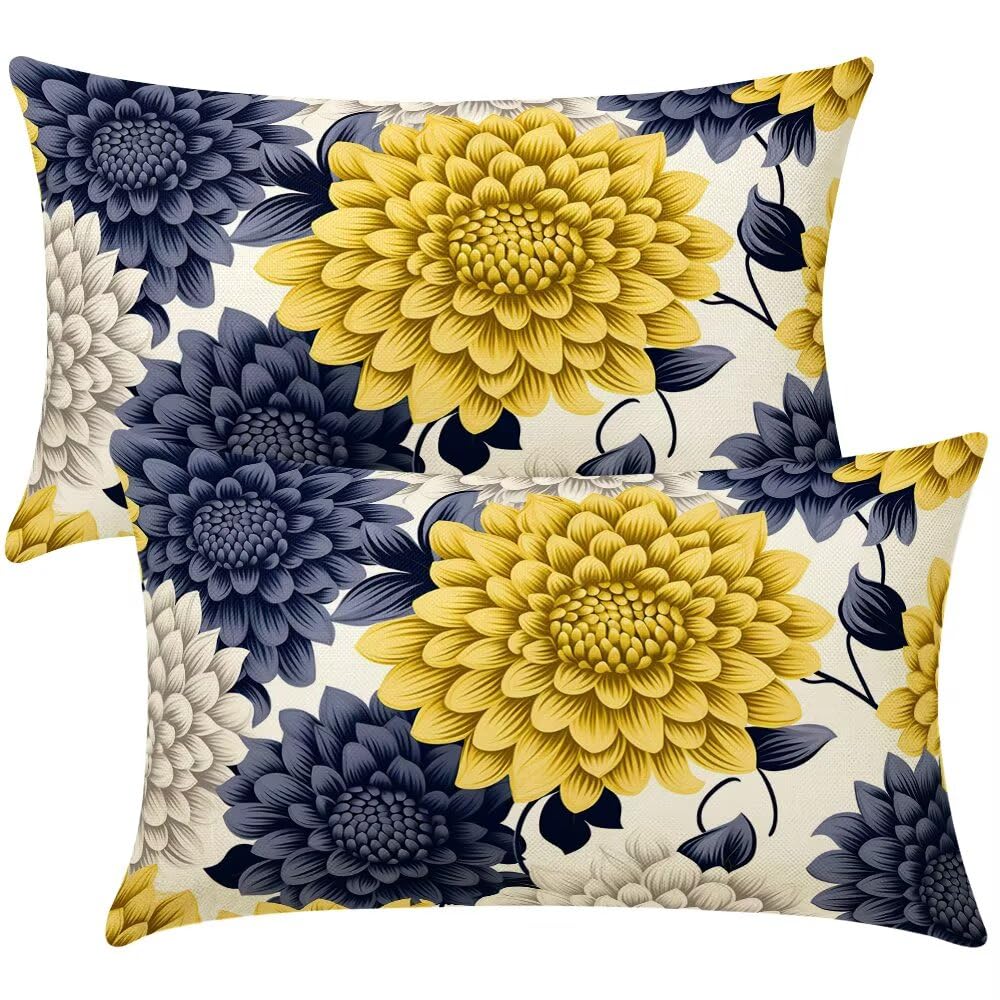 Taie d'oreiller fleurs bleues et jaunes 40x70 cm pour créer une ambiance douce et sereine