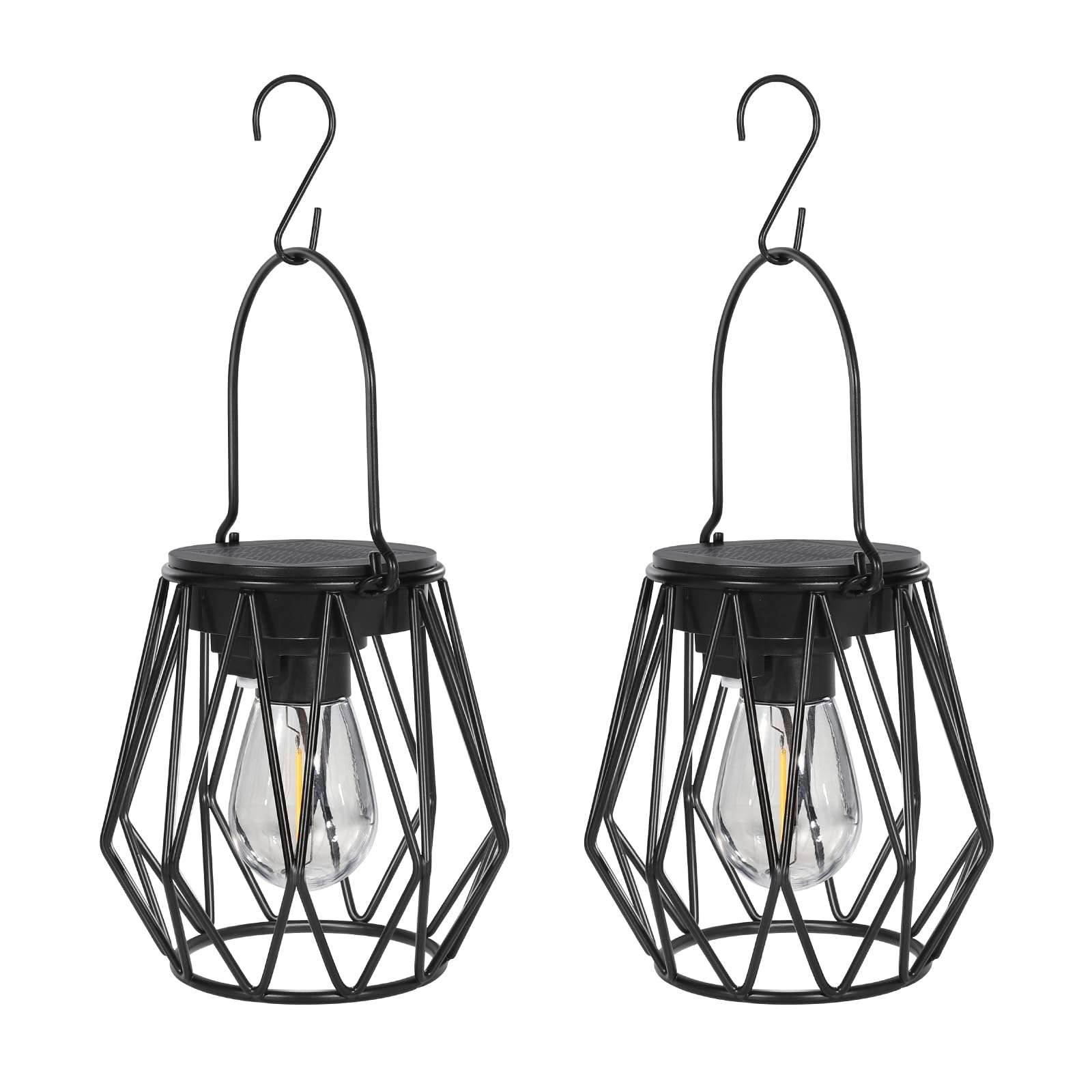 Ketom Farolillos Solares Exterior, 2 Lamparas Solares LED Farol Solar Jardin Diamante Colgante, Metal IP65 Impermeable Decoracion para Patio Terraza Césped Camping Halloween