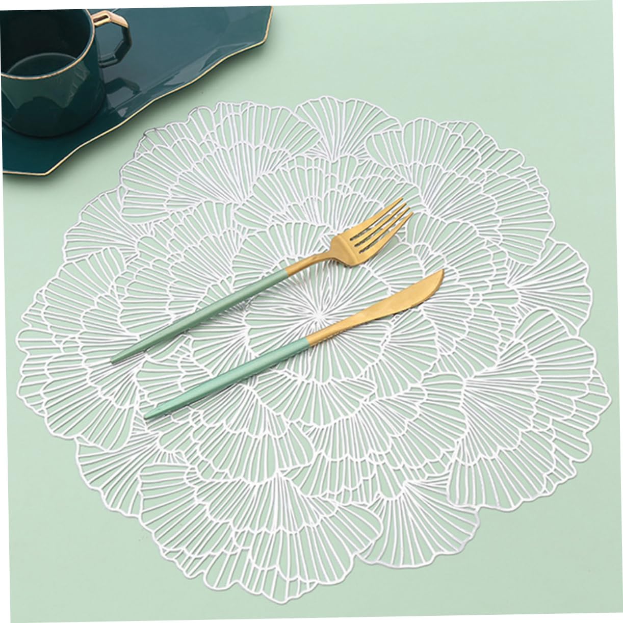 Mikinona 12 Manteles Individuales Decorativos de Hoja de Ginkgo en PVC, Diseño Hueco, Elegantes para Mesa de Comedor y Escritorio