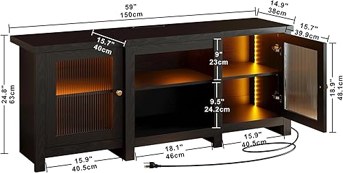 Miniatura 8 de IRONCK Soporte de TV para TV de 65 pulgadas, centro de entretenimiento con toma de corriente y luz LED, gabinete de consola de TV para sala de