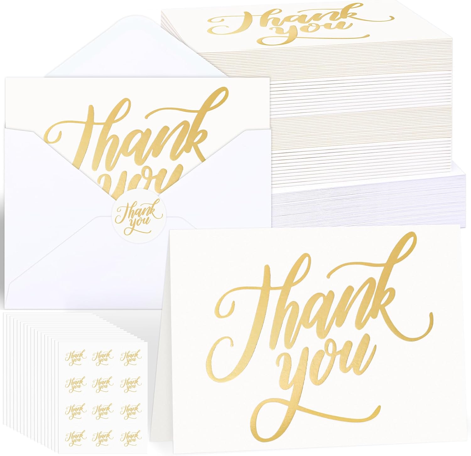 600 PCS Thank You Cards with Envelopes and Stickers, 3.5x5 Inch Blank Thank You Notes Gold Foil Script Greeting Cards Bulk for Wedding Birthday Baby Shower Business Graduation Christmas New Year