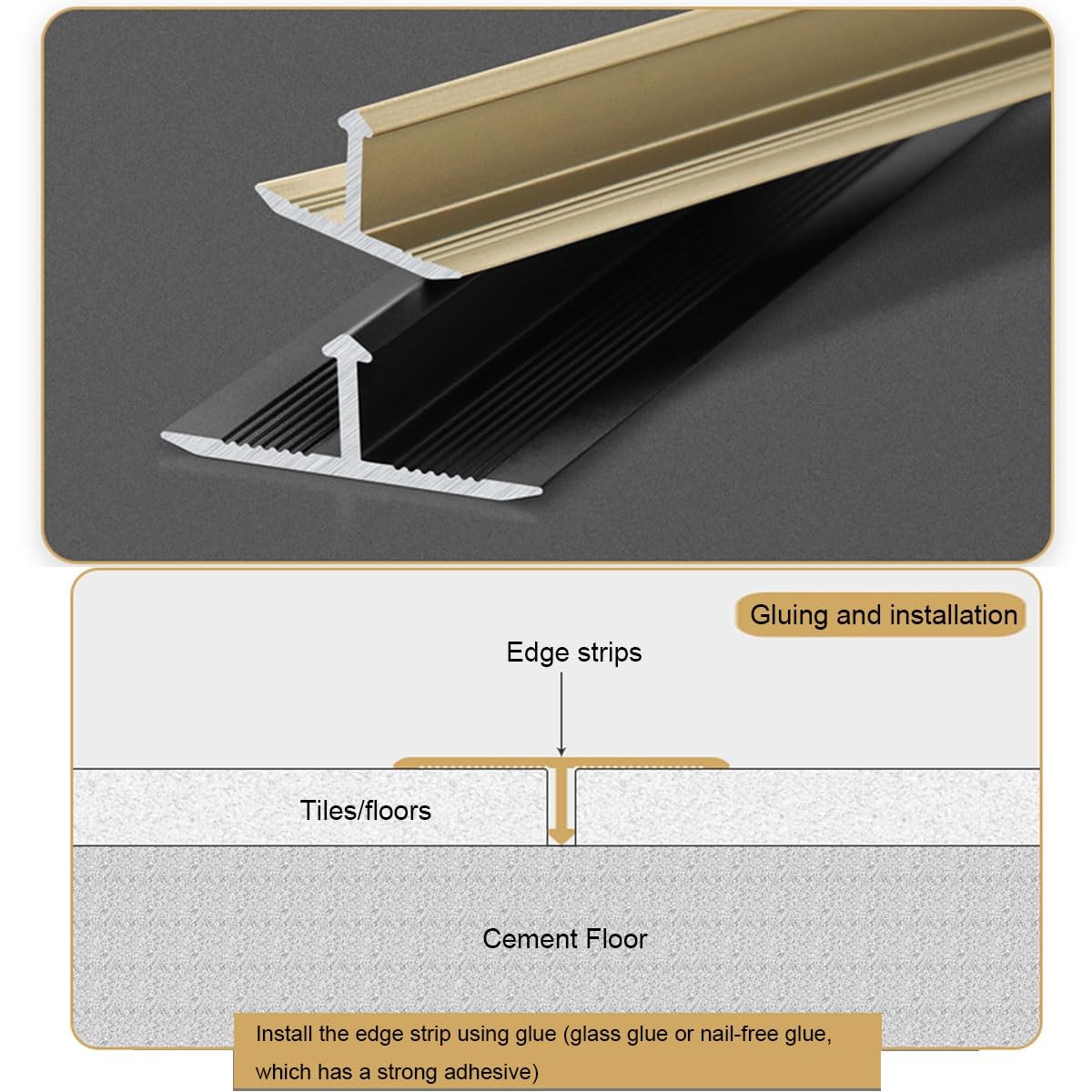 Moulure en T en aluminium – Bande de protection de sol sans couture de 60 mm pour carrelage, bois et stratifié – Barre de séparation de porte argentée et solution de bordure de protection (6,1 cm)