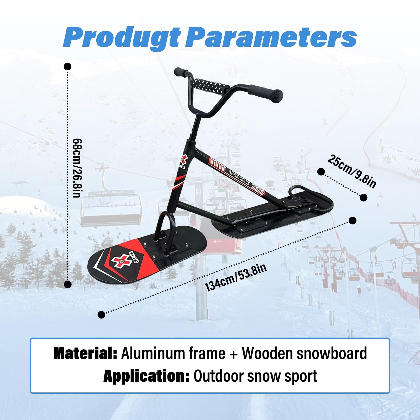 Trottinette Neige Robuste pour Trottinette Parc à Neige Et Pistes Damées, Idéale Sports D’Hiver Extérieur