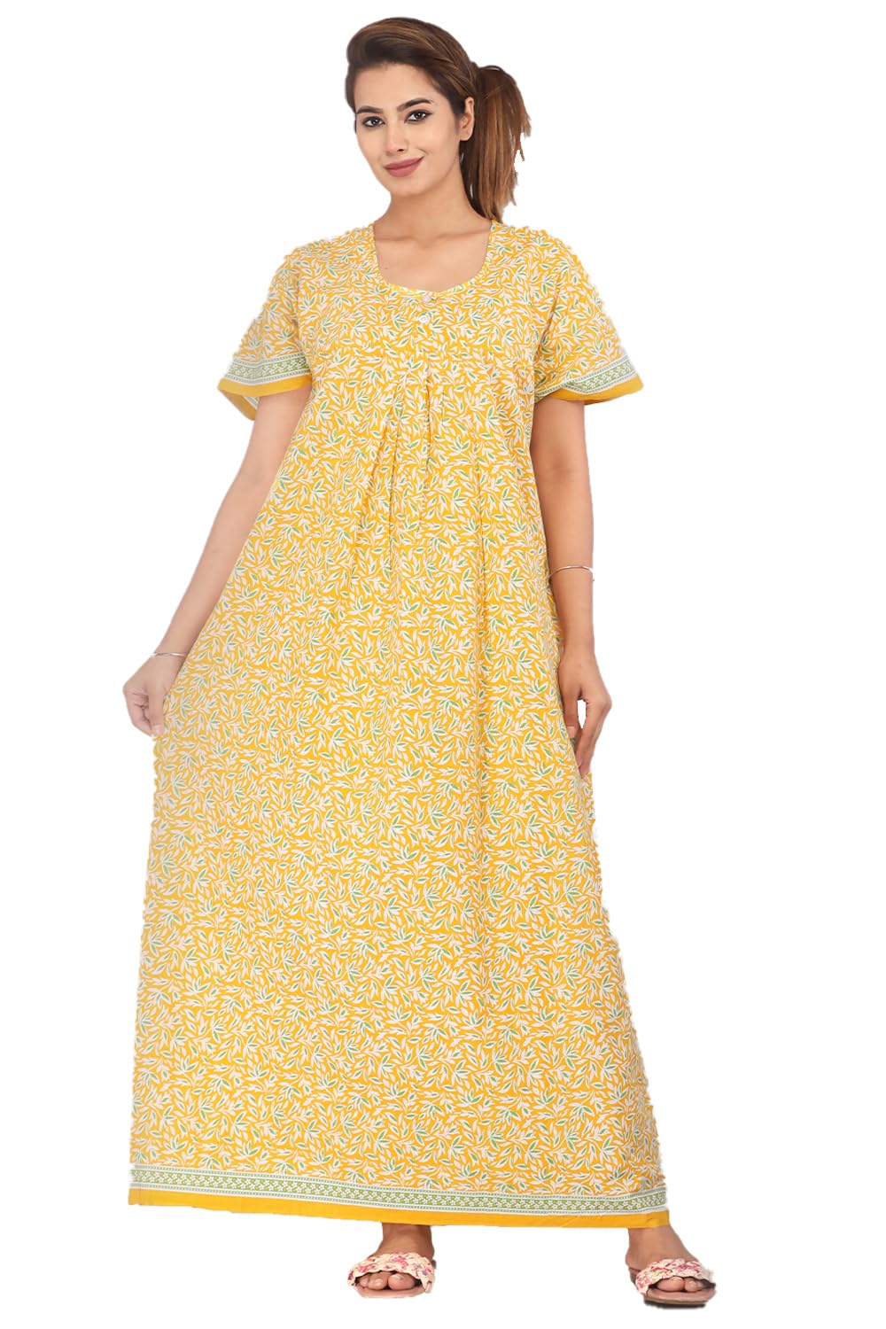 monique Brand Women’s Cotton Maxi Nighty Printed Ankle-Length Night Dresses | Free Size Gown for Women | Soft & Breathable Sleepwear for Summer & All Seasons-picture-19