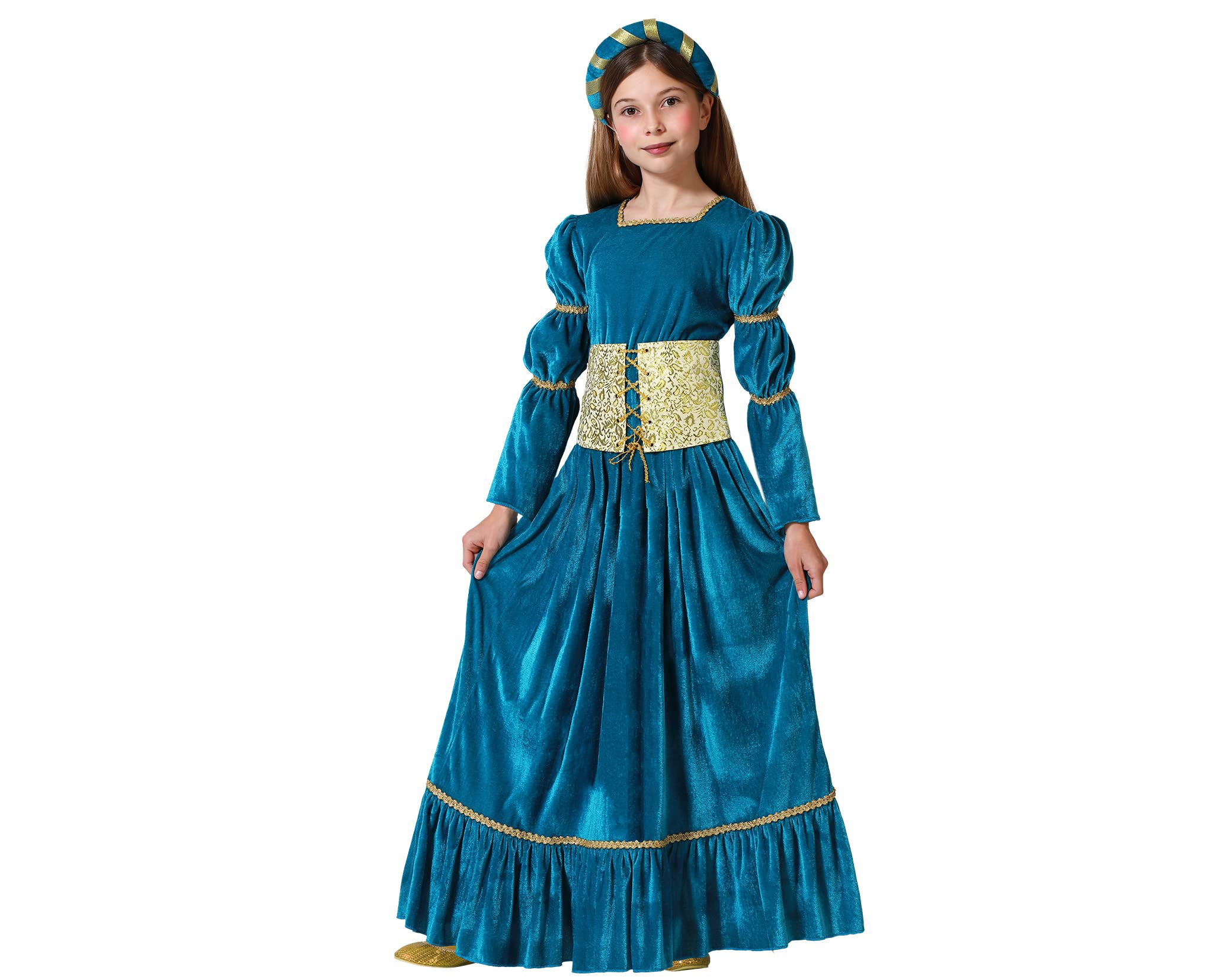 Atosa Disfraz Niña Reina Medieval Cortesana De Época Clásica Edad Media Vestido Azul Y Dorado Infantil
