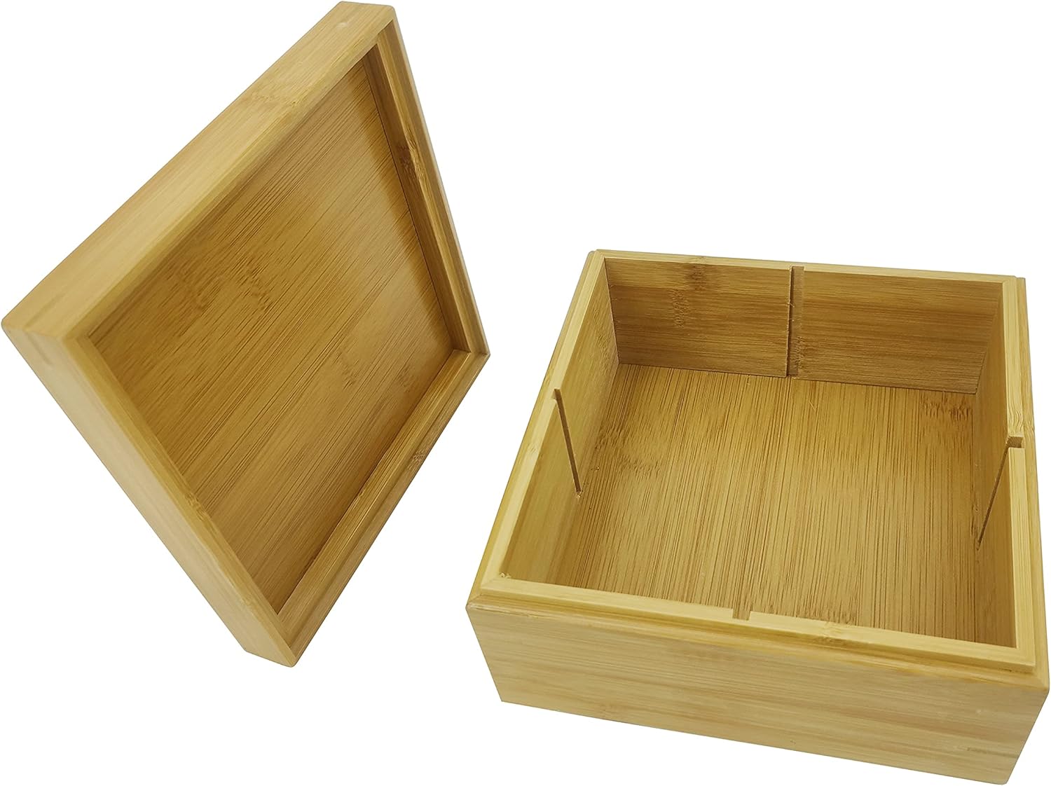 FixtureDisplays® Bamboo Box 7X7X4" with 4 Cell Removable Partition Storage Condiment Tray with Lid 15438