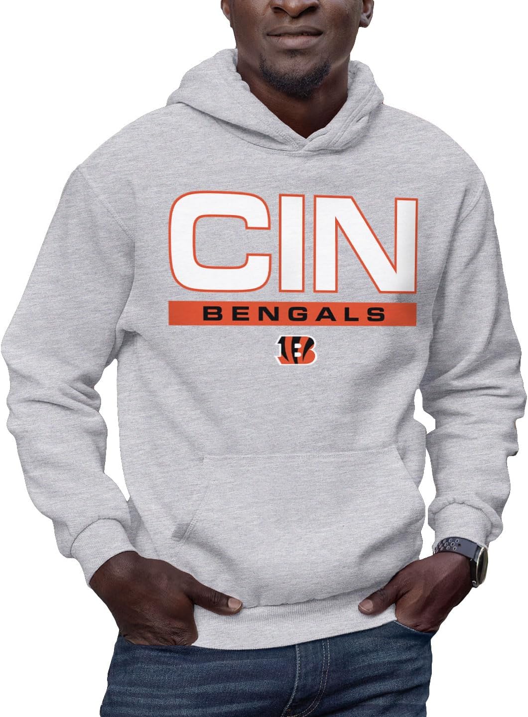 Hybrid Sports NFL - Cincinnati Bengals - City Block - Men's and Women's Pullover Hooded Fleece Sweatshirt - Size Large - Cincinnati Bengals - Athletic Heather