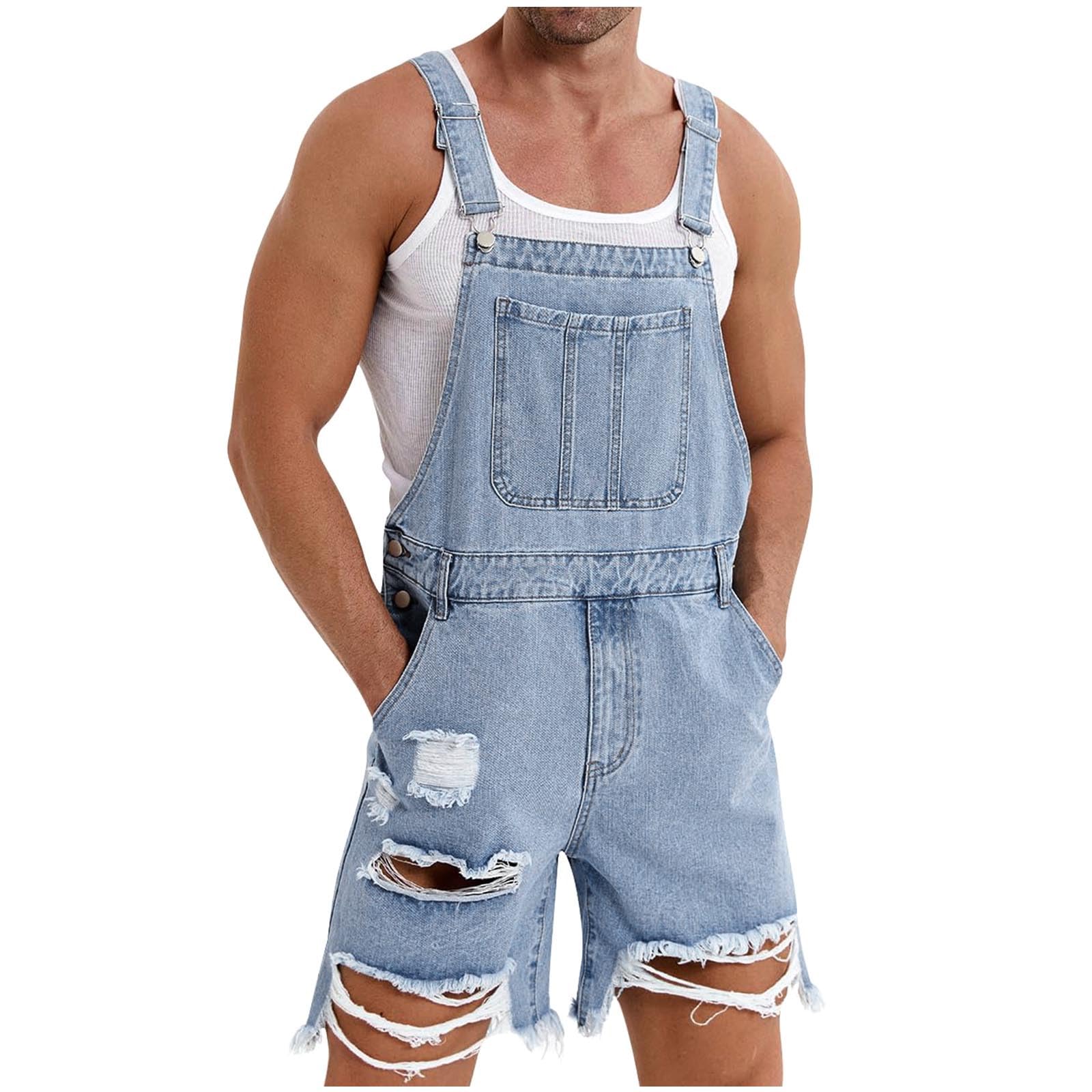 HAOLEI 2025 Peto Vaquero Hombre,Mono Vaquero Corto Mono Pantalones de Vaqueros Peto Trabajo Bib Suelto Jumpsuit con Bolsillos Casual Mezclilla Moda Fiesta Pant Jeans Roto Denim Pantalon Monos