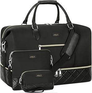 ITIEZY Weekender Overnight Bag for Women - Large Travel Duffel Bag with Shoe Compartment, Gym Duffel Bag Hospital Bag Carry On Tote Bags for Airplanes with Crossbody Bag Toiletry Bag 3Pcs Set