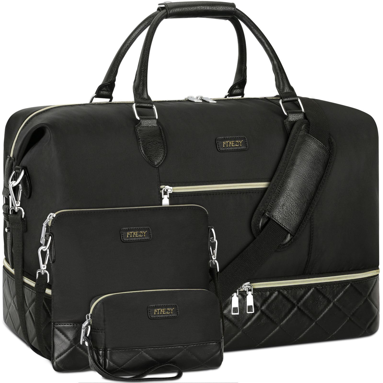 Weekender Bag for Women, Travel Duffel Bag Carry On Overnight Bag with Shoe Compartment Large Nylon Travel Weekend Tote Bag