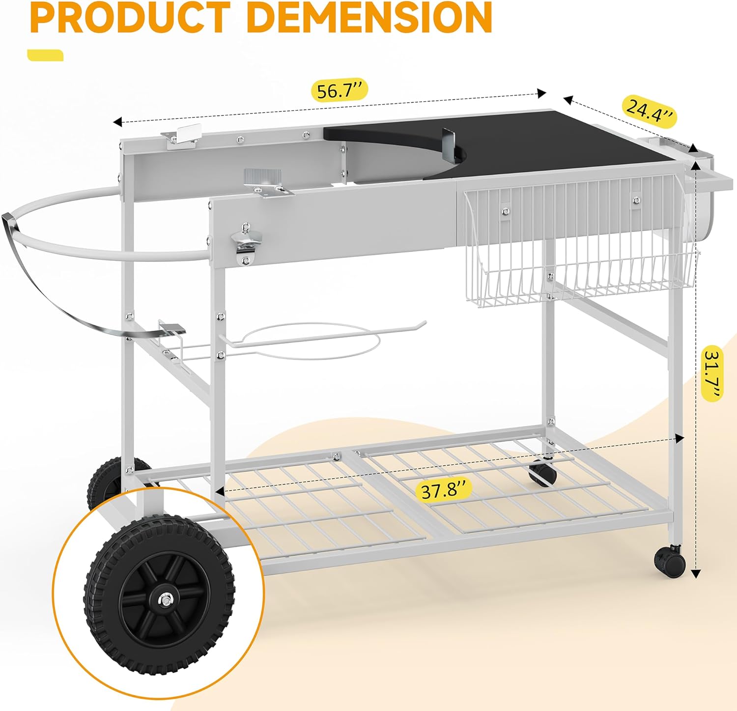 JY QAQA Grill Table for Weber 22" & 18" Original Kettle, Stand Cart for Jumbo Joe, Master-Touch, Performer Charcoal Grills with Sliding Lid Rack, Spacious Surface, Lockable Wheels for Outside