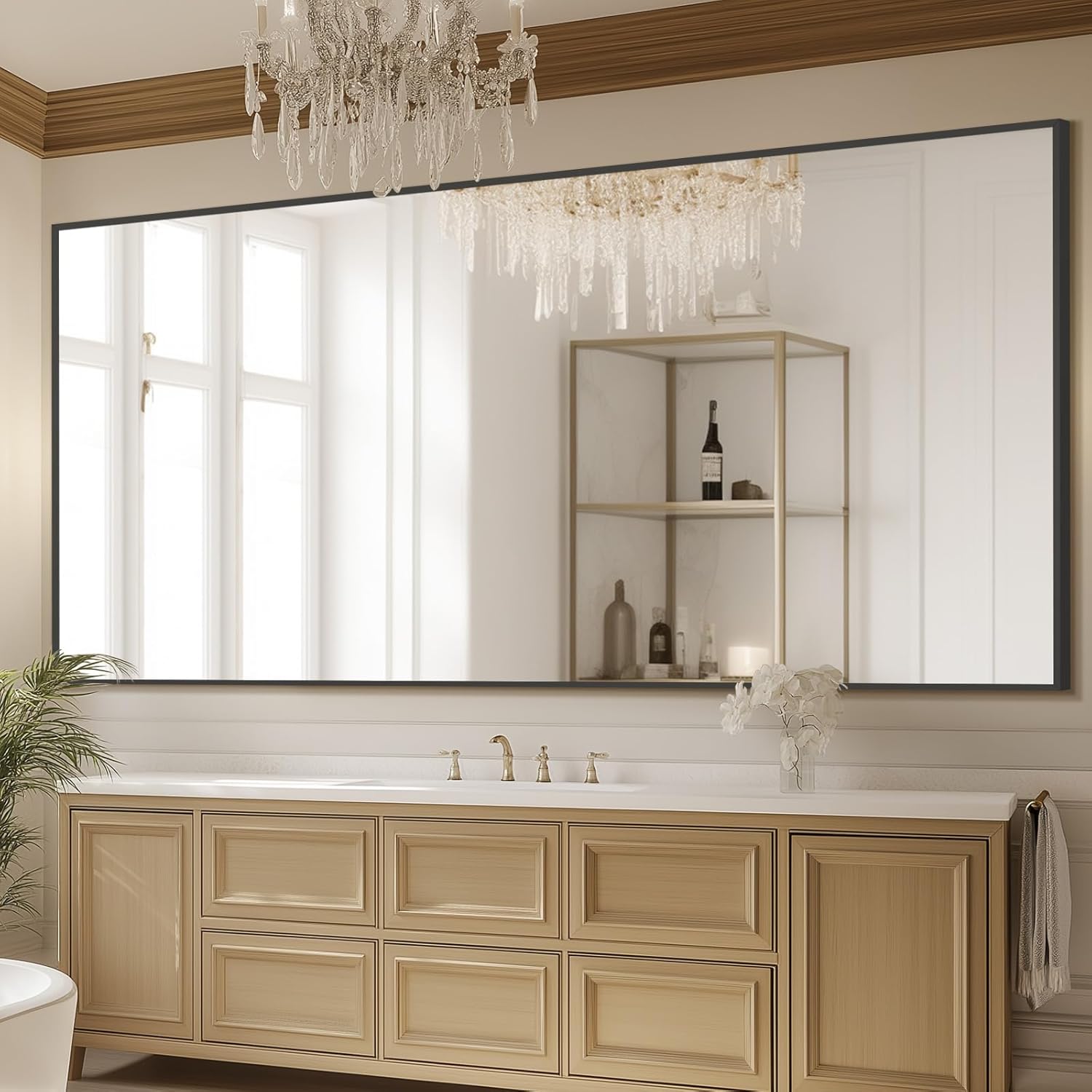 MELOMOIR 82"x44" Oversized Floor Mirror Freestanding, Oversized Mirror Full Length for Bedroom Living Room Dressing Room Gym Yoga Hair Salon, Black Mirror Full Length with Shatterproof Tempered Glass Black-rect 82"L x 44"W