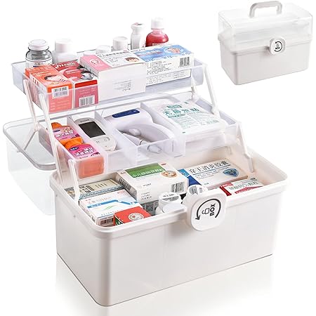 Amazon Co Jp Lamptop 救急箱 薬箱 おしゃれ 大容量 かわいい 3層折り畳み式 薬収納 薬入れ 救急ボックス きゅうきゅう 箱 くすりばこ 工具箱 道具箱 裁縫箱 おもちゃ箱 釣具 収納ボックス 小物入れ ホワイト ドラッグストア