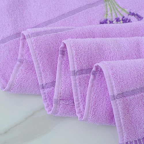 Miniatura 7 de Pidada Juego de 4 toallas de mano 100% algodón lavanda floral para baño de 13.8 x 29.5 pulgadas (blanco y morado)