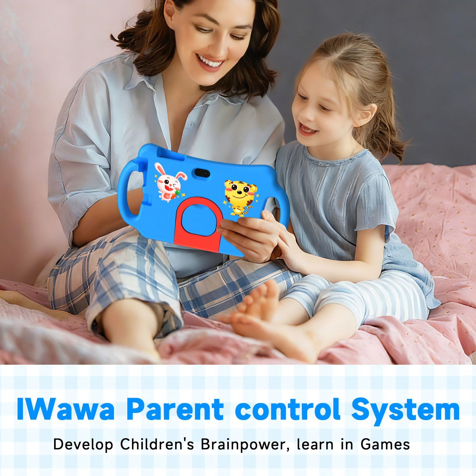 Vyrolina Tablet PC per bambini da 7 pollici Android 12.0 per bambini, 4 GB di RAM 32 GB ROM Bluetooth IPS Schermo Parental Control Iwawa APP Custodia antiurto per giochi educativi (blu)