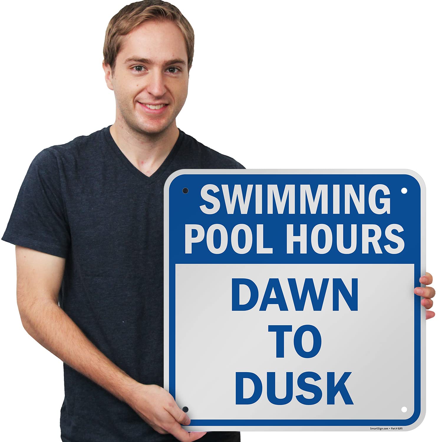 SmartSign Swimming Pool Hours Sign, Dawn to Dusk Sign, Large 18 x 18 Inches,80 Mil Thick Aluminum, Easy-to-Clean/Mount, Laminated for Protection, USA Made