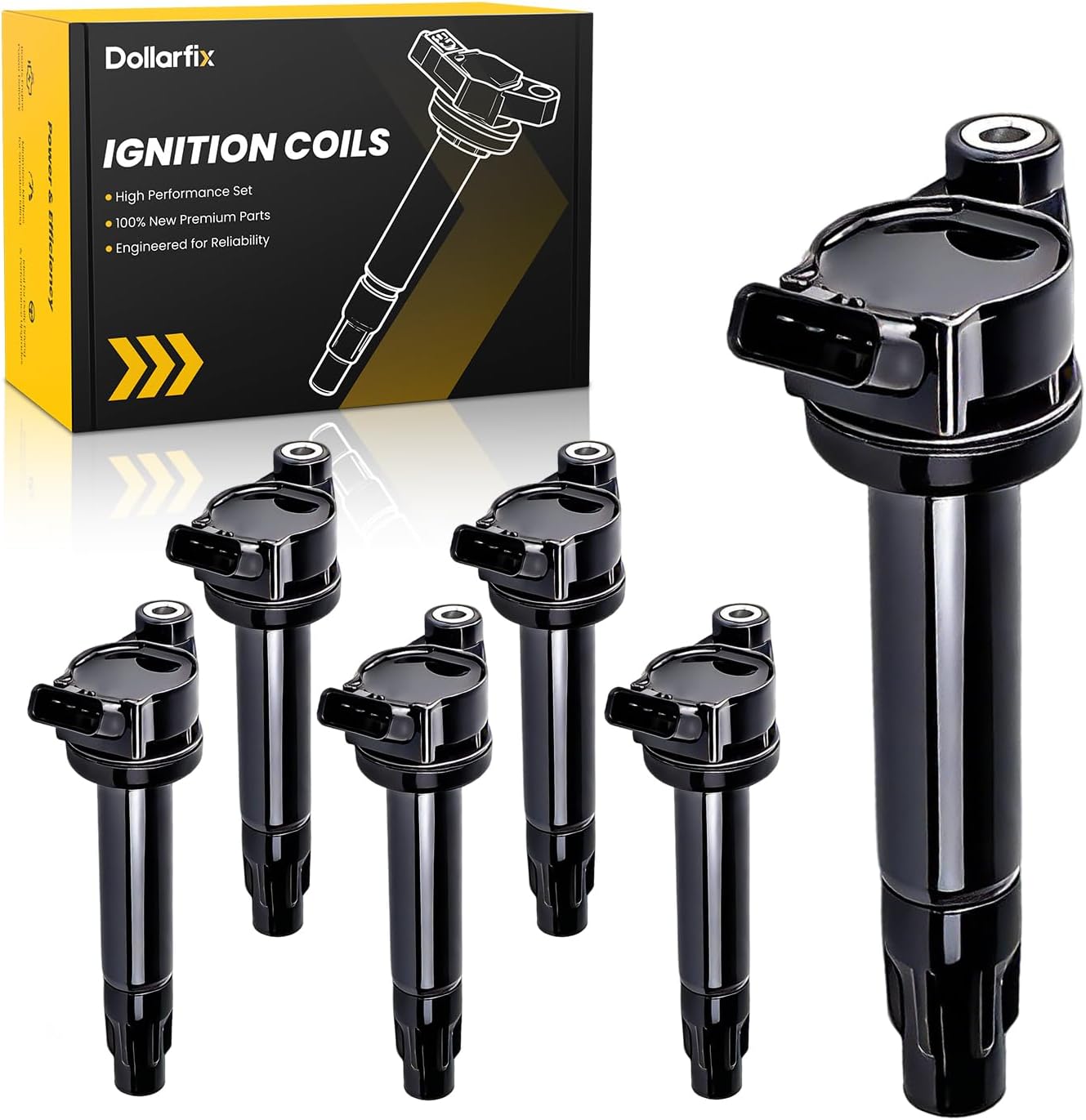 Dollarfix Set of 6 Ignition Coil Pack for Lexus RX330 2004-2006 and RX400h 2006-2008, for Toyota Solara 2004-2008, for Toyota Camry 2004-2006 and Sienna V6 3.3L 9091902246 9008019025