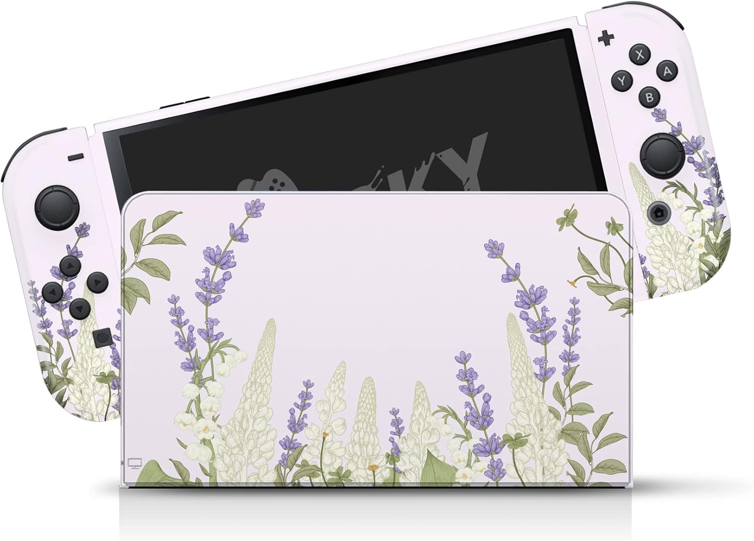 Tacky Design Lavender Skin Compatible Nintendo Switch OLED Skin Wrap Cover, Watercolor Stickers, Premium Vinyl 3M Full Wrap Decal