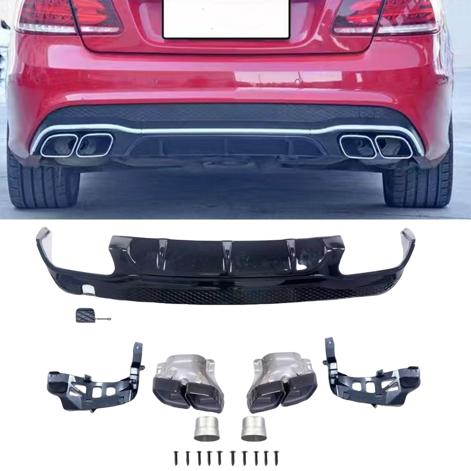 for Mercedes C207 E-Coupe E63 2014-2015 Car Rear Bumper Diffuser Exhaust Pipe Kit