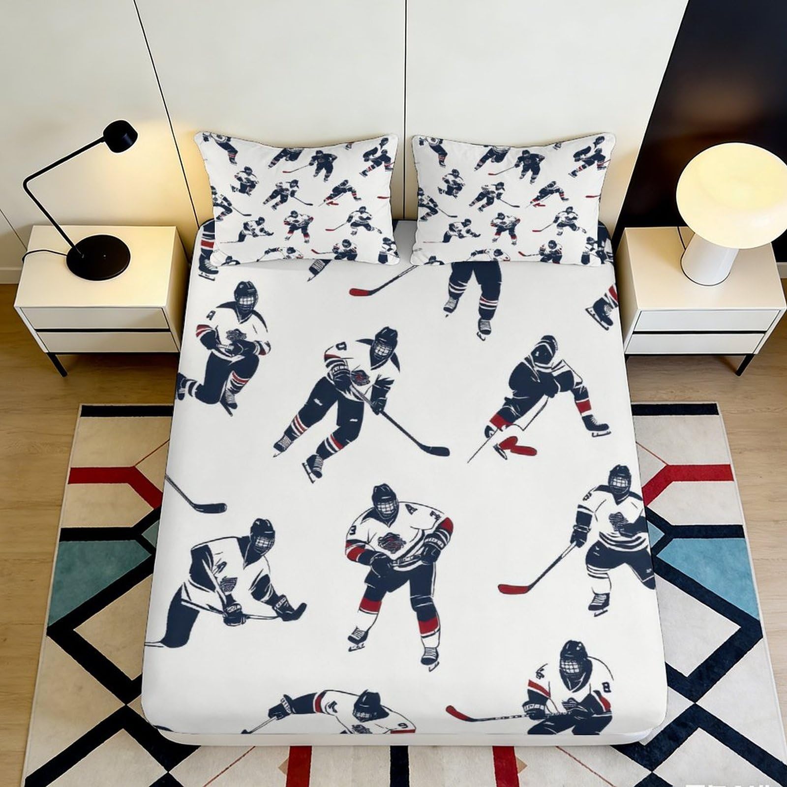 Jqzkxnhpbr Style-4 3D Printed Hockey Player Fitted Sheet Microfiber Soft Anti-Slip Bed Cover For Bedroom Dorm Bed Protection Decor 90X200x25cm