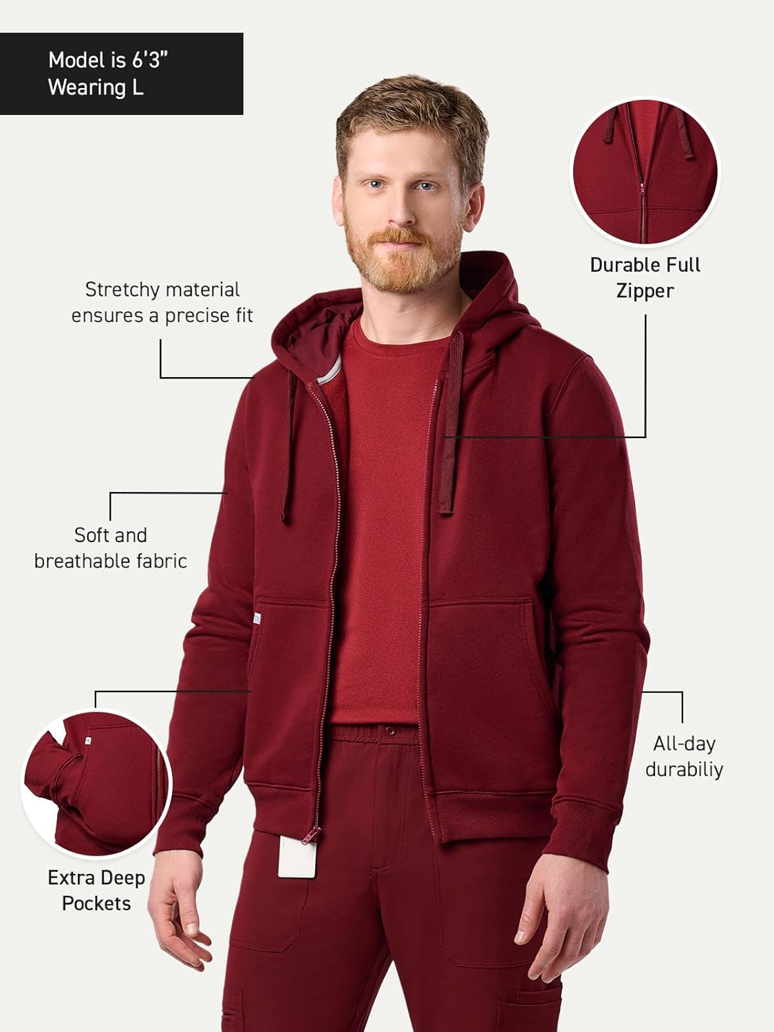 Peelz Noah Full Zipper Hoodie for Men & Women - Unisex Luxury Fleece Zip Up Jacket with Hood & 2 Pockets, Comfort Fit