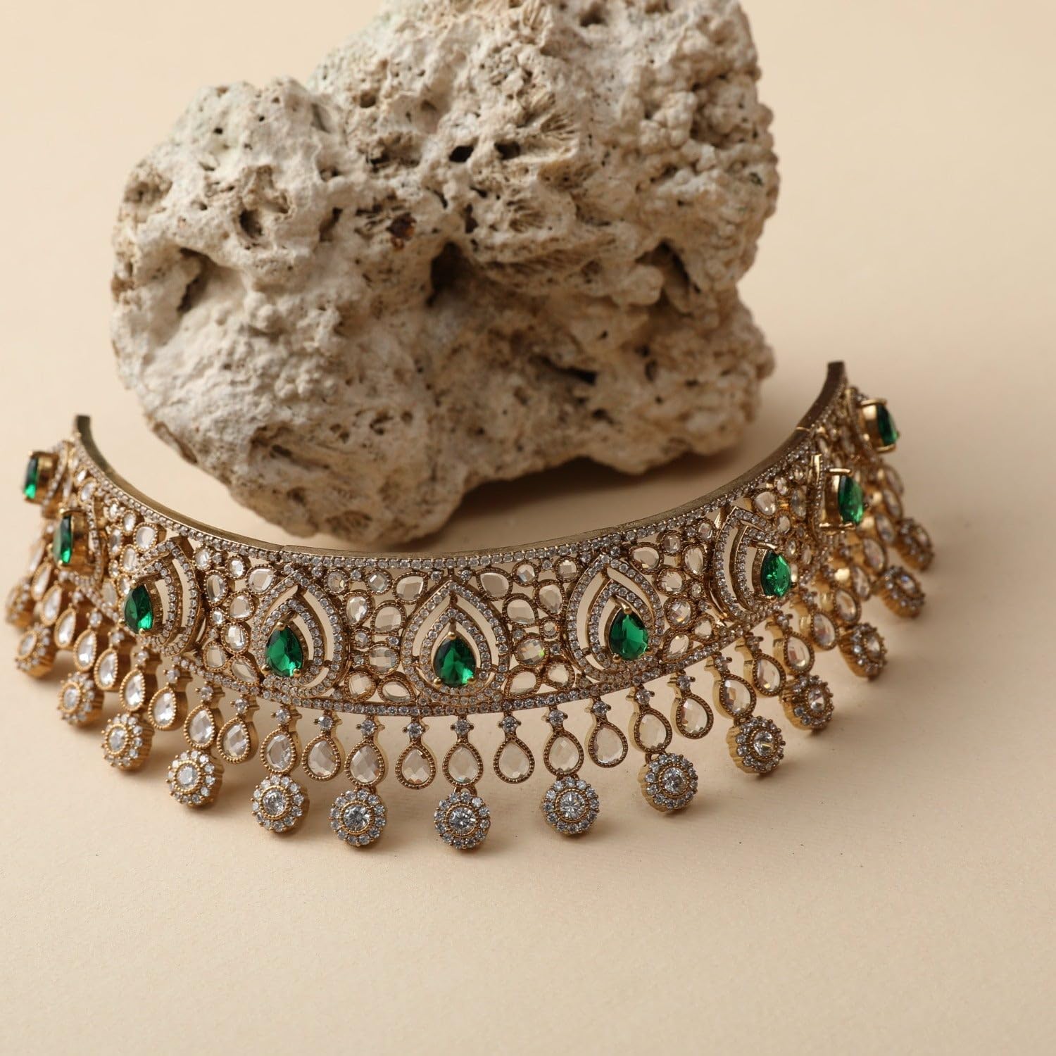 TARINIKA Indian Choker Necklace for Women Nakshatra Cubic Zirconia Desi Necklace - Gold Plated Brass Fashion Jewelry Gift for Her Bollywood Costume Jewellery