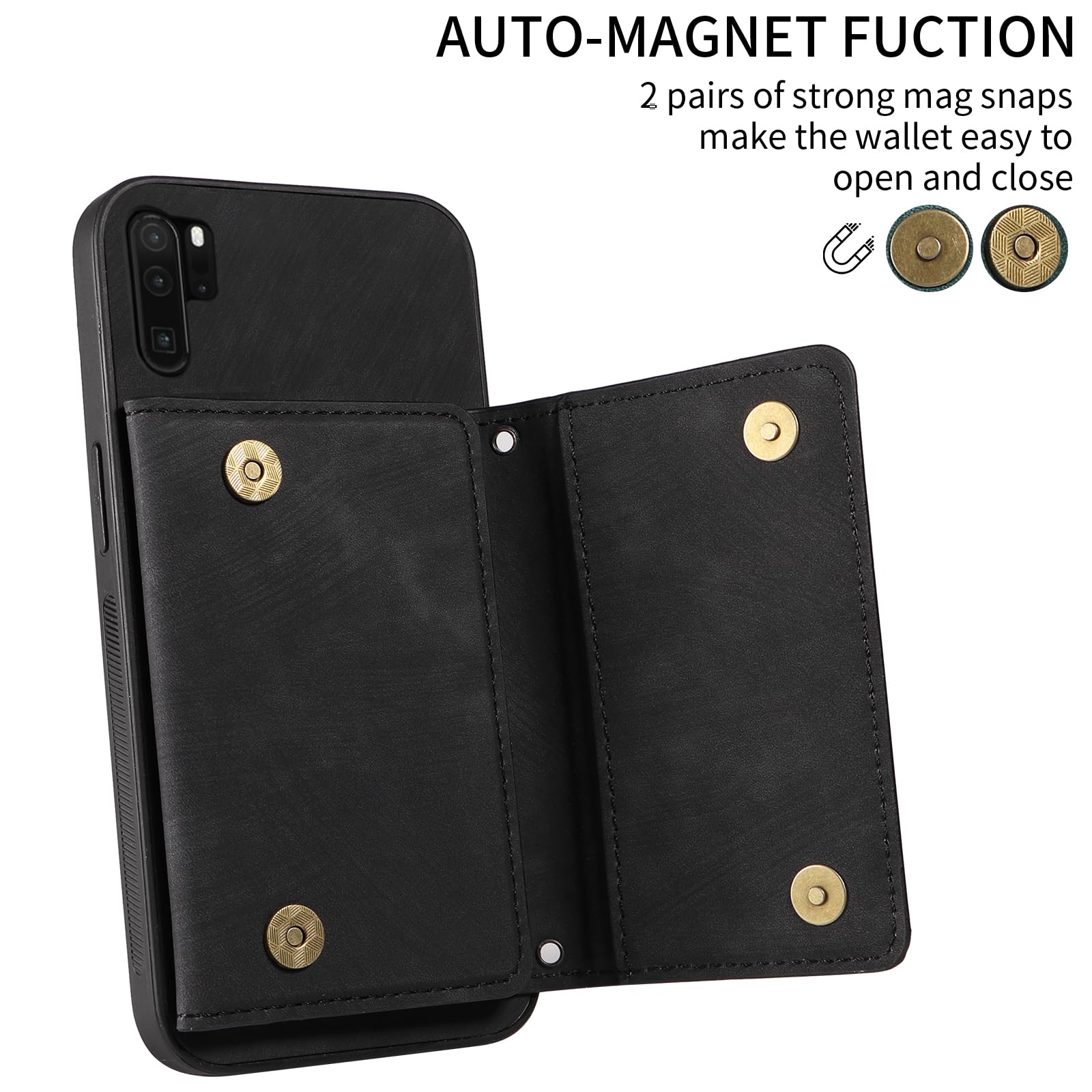 ELISORLI Custodia A Portafoglio Con Cordino Per Huawei P30 Pro – Pelle PU, 6 Slot, Supporto Magnetico E Cavalletto