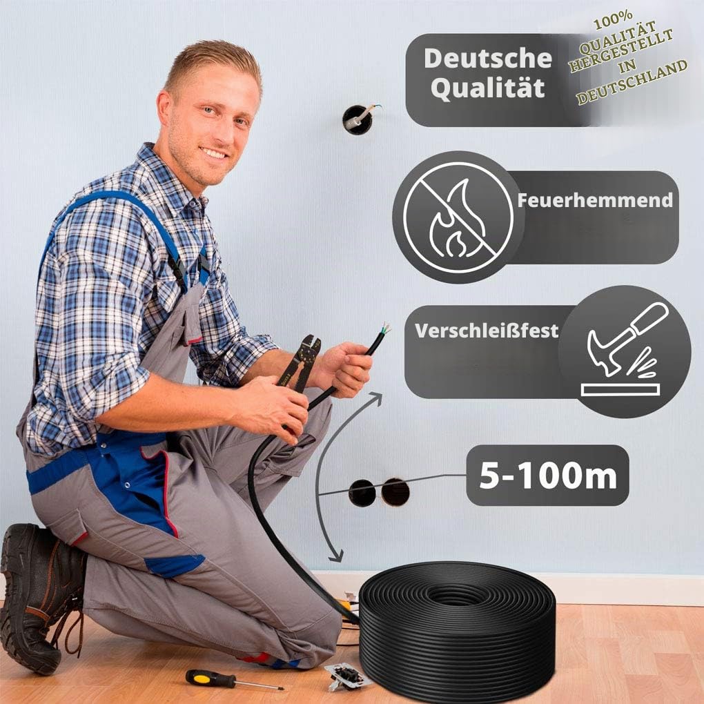 Erdkabel Stromkabel 5, 10, 15, 20, 25, 30, 35, 40, 50, 60, 70, 75, 80, 90 oder 100m NYY-J 4x1,5 mm² Elektrokabel Ring zur Verlegung im Freien, Erdreich (50 m)