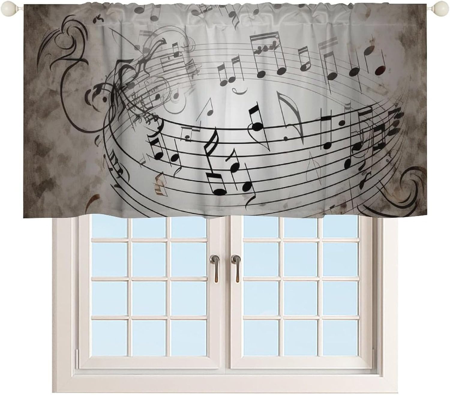 Valances for Windows Abstract Art Short Curtains Music Note Wall Kitchen Curtains Window Treatment Valance Rod Pocket Cafe Curtains for Kitchen Bedroom Bedroom Bathroom 132x61*1