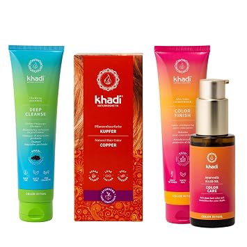 khadi Natural Hair Color ColorCycle Bundle COPPER Natural Hair Color + DeepCleanse Shampoo + ColorFinish Conditioner + ColorCare Hair Oil