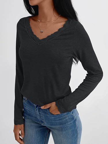AUTOMET Long Sleeve T Shirts for Women Lace V Neck Casual Cute Tops Loose Fit Fall Winter Basic Clothing - Image 3
