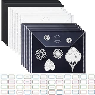 68 Pieces Dies and Stamp Storage 10 Pieces Plastic Clear Envelope & 10 Pieces Rubber Magnetic Sheets & 48 Pieces Label Stickers for Card Making Cutting Dies Stencil Organizer Holder for DIY Scrapbook