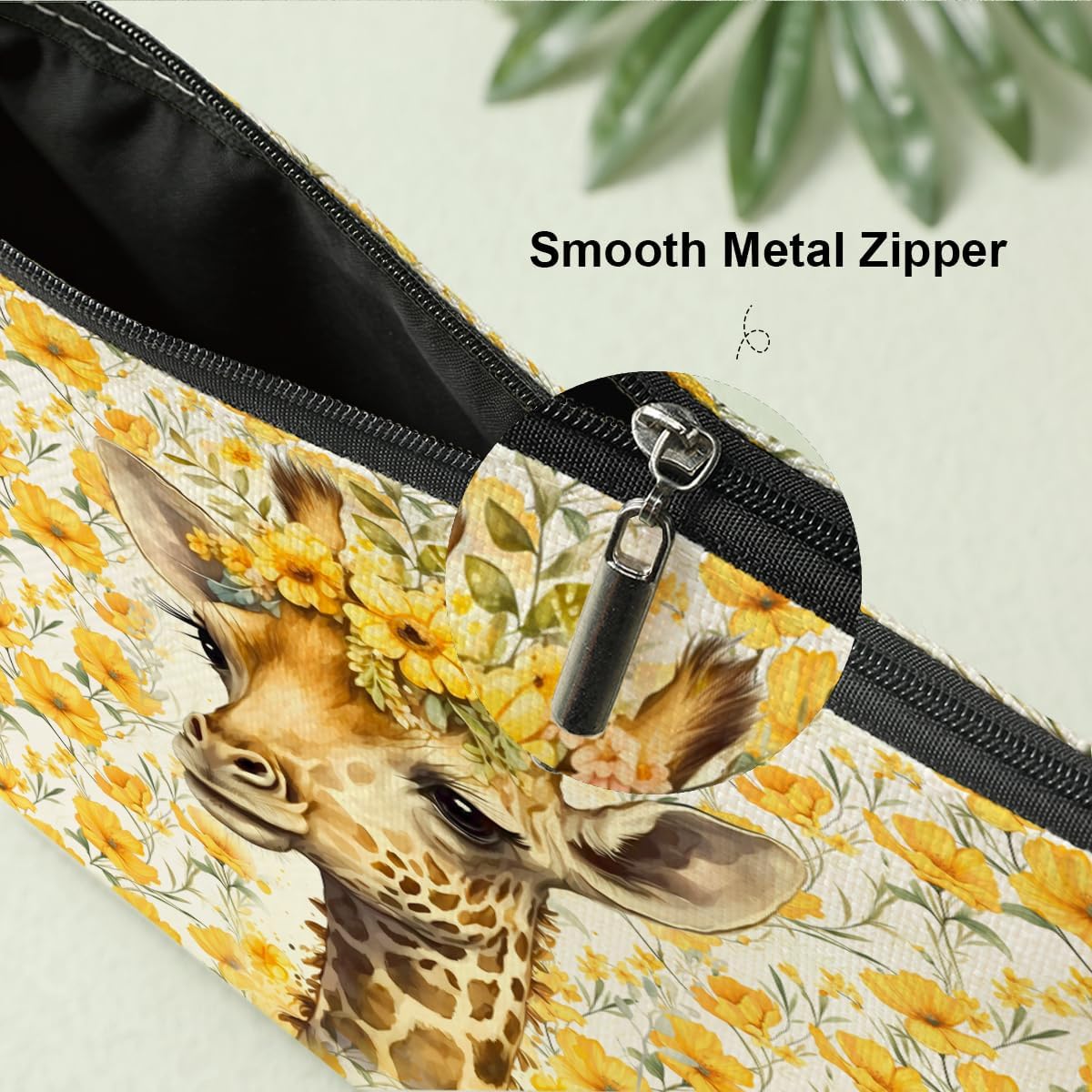Yellow Flower Western Giraffe Makeup Bag - Cowgirl Cosmetic Bag for Women & Girls - Giraffe Lovers Gift - Mothers Day, Graduation, Christmas, Birthday Present image 3