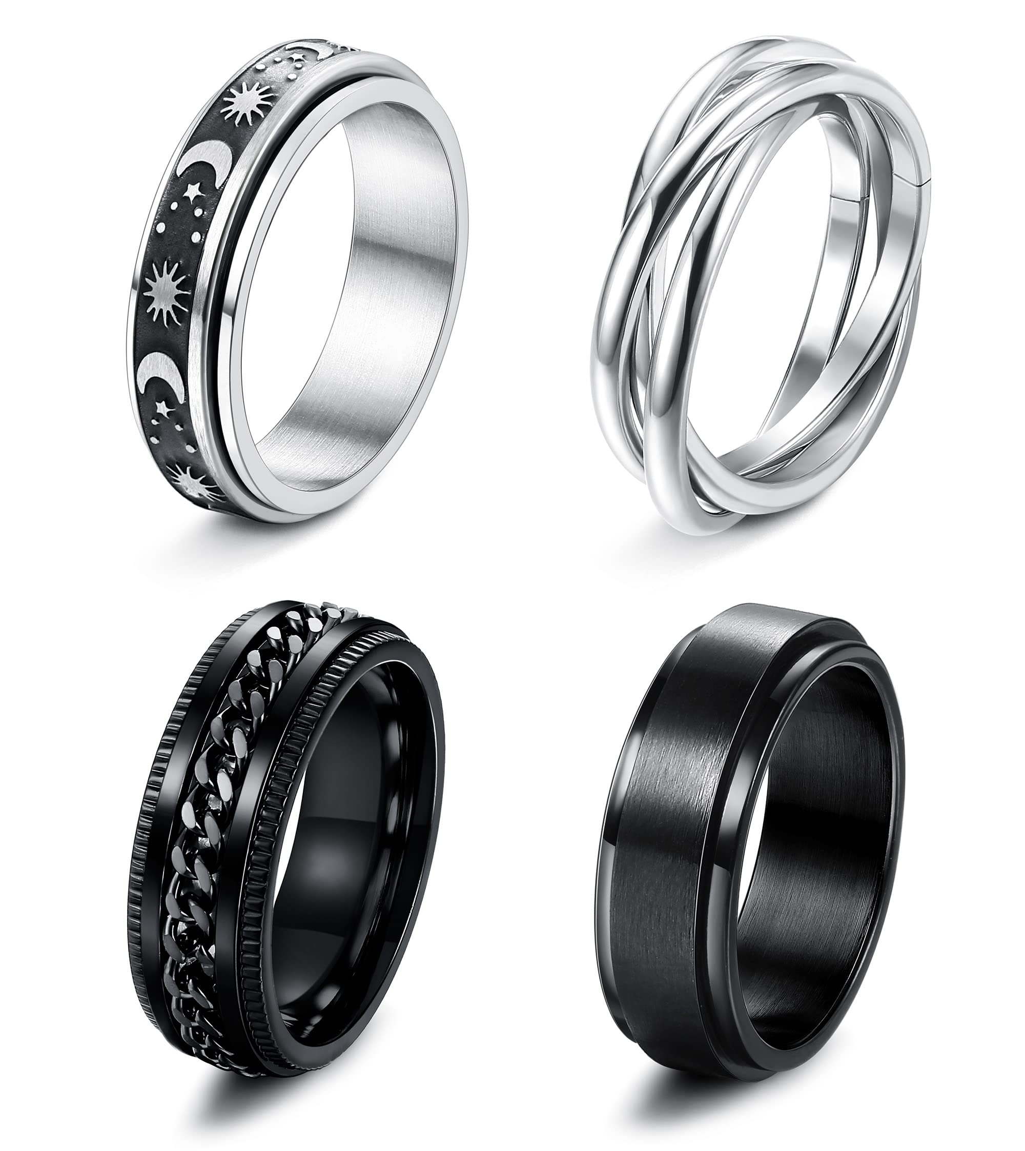 FUNRUN JEWELRY Stainless Steel Fidget Anxiety Ring for Women Men Fidget Spinner Rings Moon Star Celtic Stress Relieving Spinning Ring Wedding Band