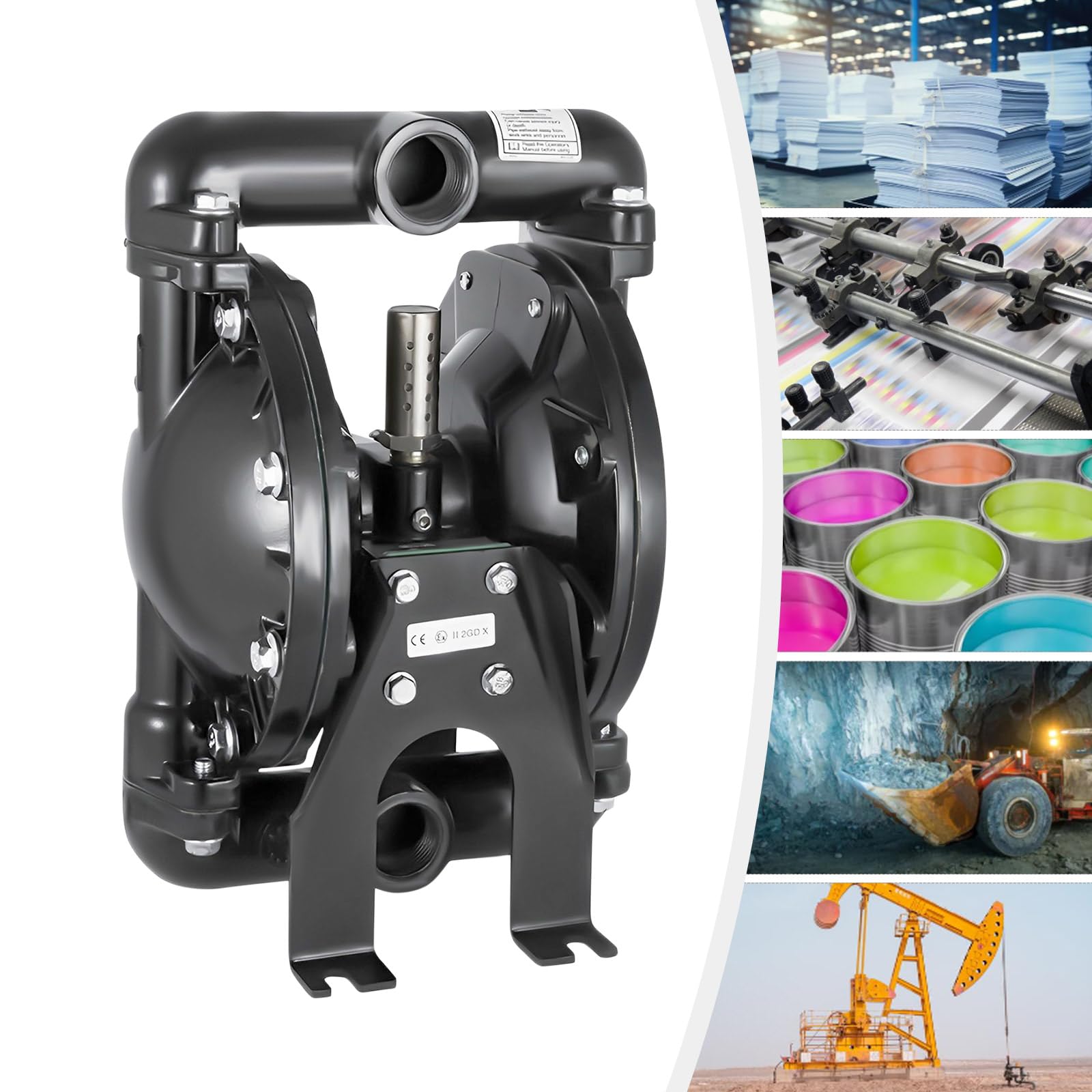 Air-Operated Double Diaphragm Pump, 1 inch Inlet/Outlet Pneumatic Waste Oil Pump, 120 PSI 35GPM Industrial Use Chemical Transfer Pump for Water, Petroleum, Diesel, Oil & Low Viscosity Fluids