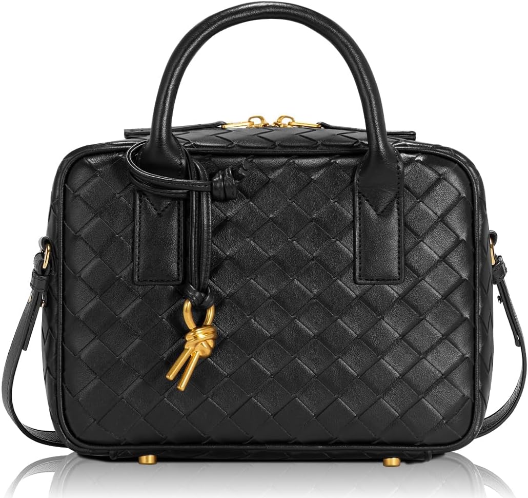 Stylish Woven PU Leather Handbag for Women – Top Handle Crossbody Satchel Bag with Shoulder Strap, Lightweight Summer Tote Purse for Daily Use, Casual Outings and Travel