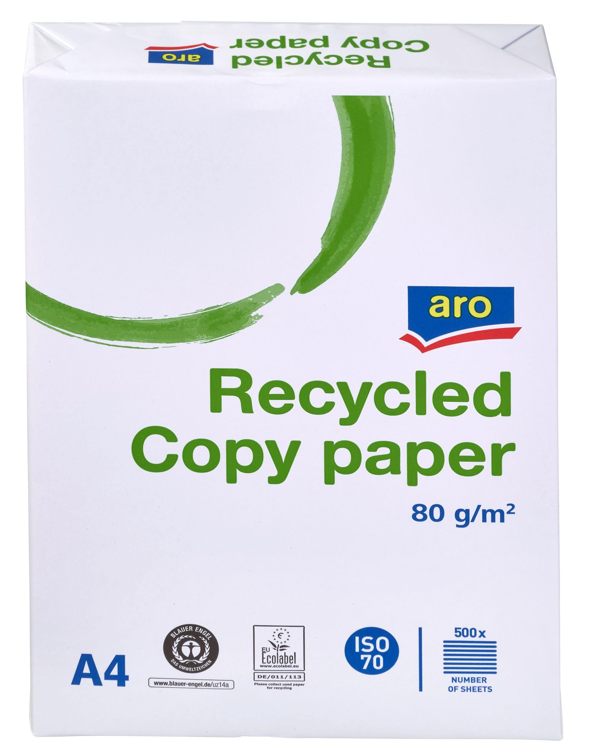 aro Papel A4 reciclado para impresora, paquete de 500 hojas (5x500), grosor: 80 g/m², multiuso, para impresoras láser/Inkjet, comercial, oficina, papel de color gris (Papel reciclado)