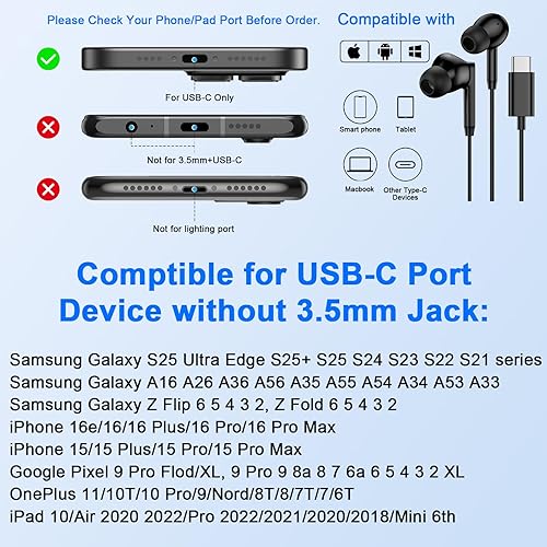 Miniatura 6 de Auriculares USB C Samsung con Cable Auriculares con Cable para Samsung Galaxy A16 A17 A36 5G A26 S25 Edge A56 S25 Ultra Plus S24 FE A35 Z Fold 6
