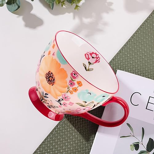 Miniatura 5 de Tazas de flores vintage  Taza de café grande de cerámica (13.5 onzas)  Bonita taza de cereales para desayuno, té y bebidas calientes  Taza de