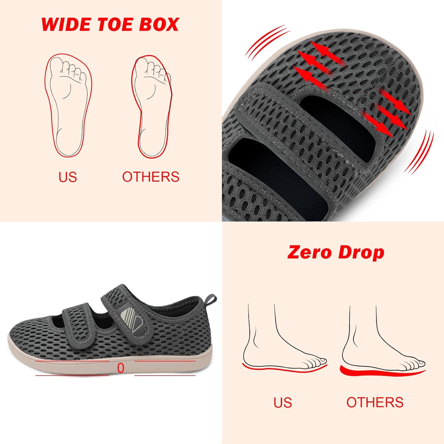 Besroad Womens Walking Shoes Wide Diabetic Adjustable Barefoot Casual...