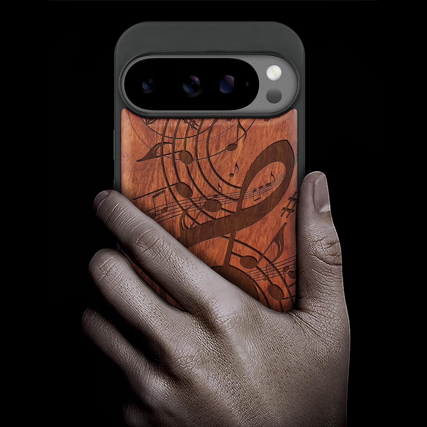 Carveit Magnetic Wooden Case for Google Pixel 10 / Pixel 10 Pro Case, Wood Artisan Engraved & Soft TPU Shockproof Cover, Compatible with MagSafe Wireless Chargers (Music Notes) Rosy