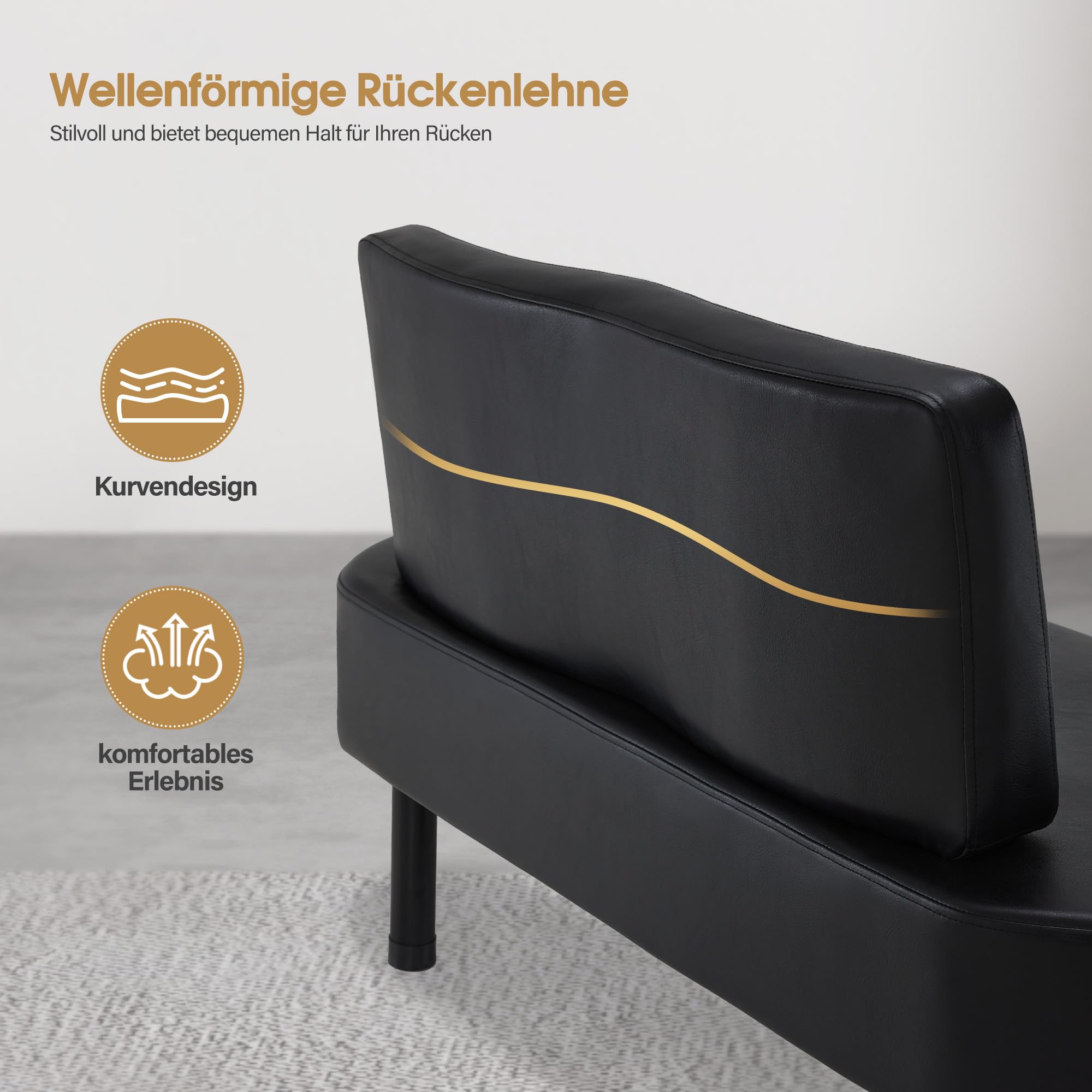 Banquette D'attente Avec Dossier Lee Noir Pour Salon De Coiffure