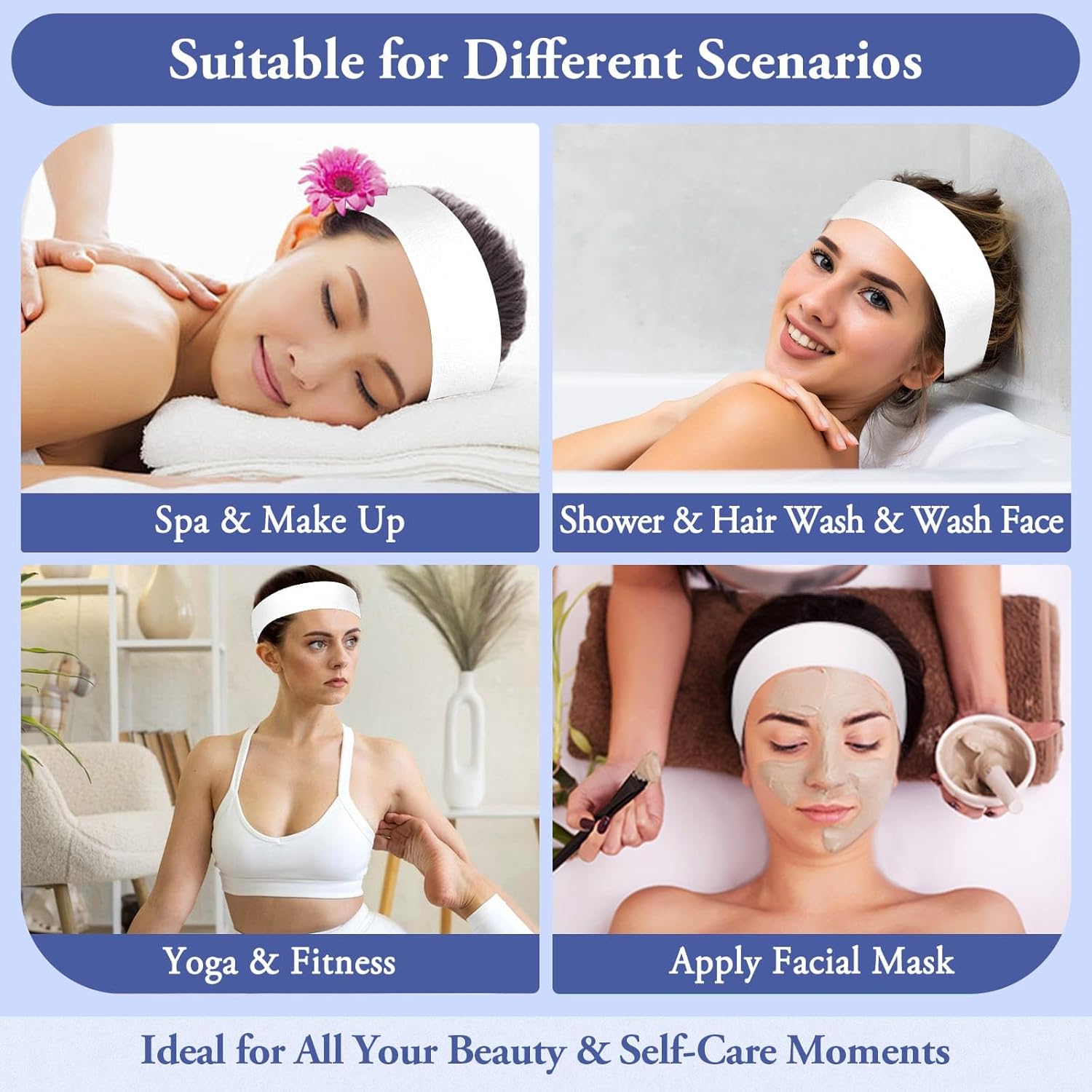 40 Pcs Disposable Spa Facial Headbands, Stretch Headband Wrap with Adjustable Magic Tape, Esthetician Spa Headband Stretch Non-Woven Facial SkinCare for Women Sport Yoga Salon Shower - Image 7