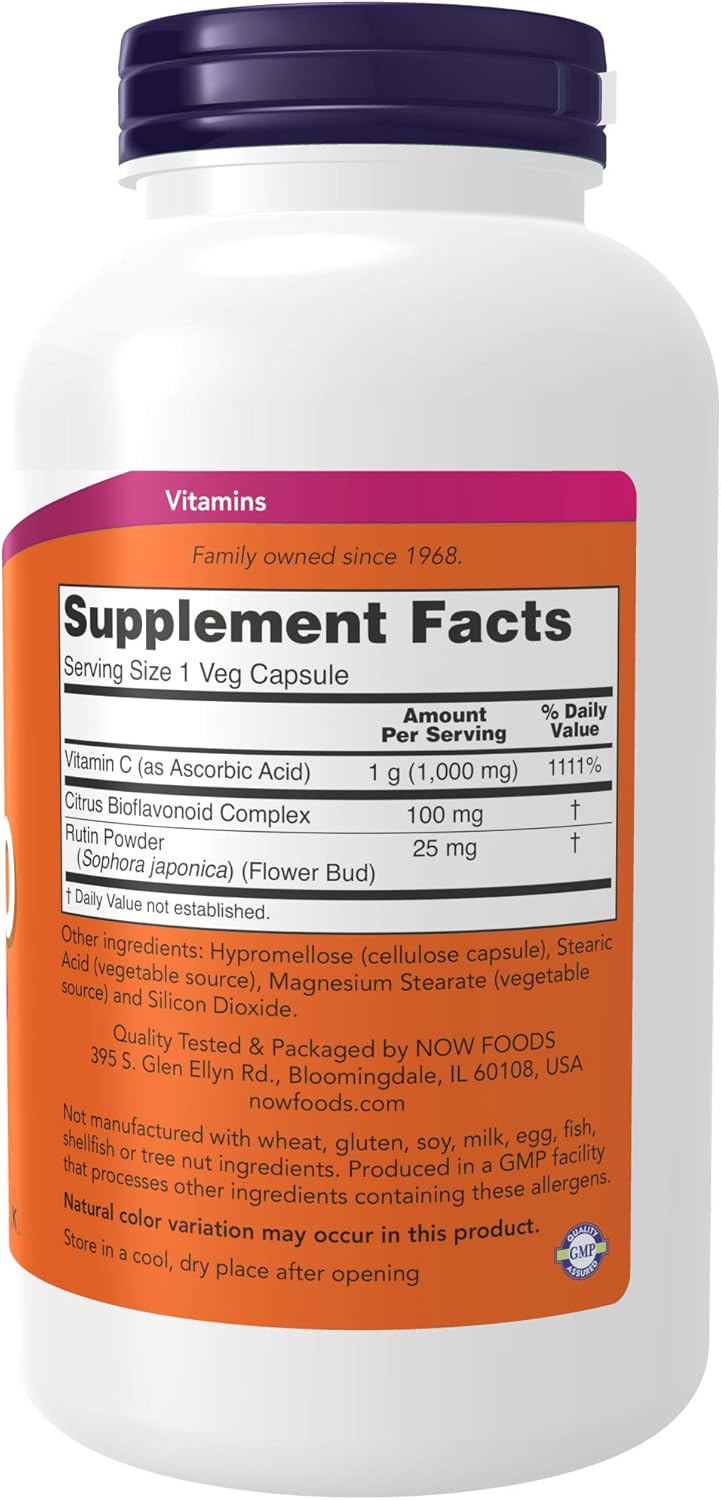 NOW Supplements, Vitamin C-1,000 with 100 mg of Bioflavonoids, Antioxidant Protection*, 250 Veg Capsules : Health & Household