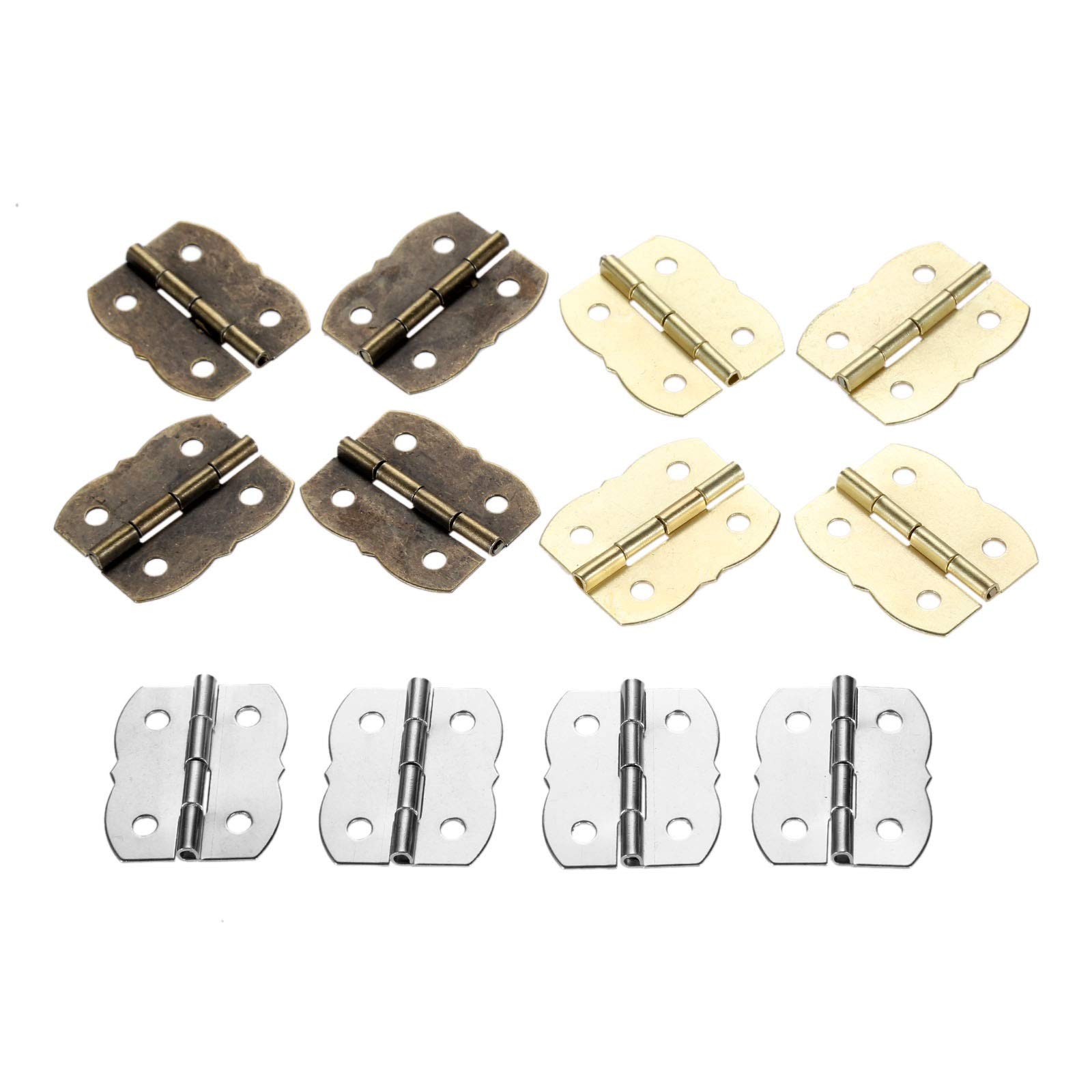 4 Silver Hinges For Jewelry Boxes & Cabinets - 37x30mm Metal Decorative Hinges With Screws, Vintage Style